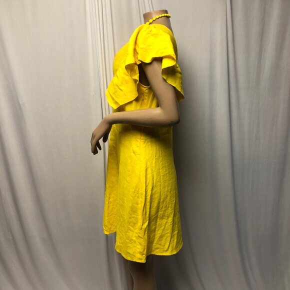 A New Day Dress Womens Size 6 Yellow Linen Rayon Flutter Sleeve V Neck Summer - Picture 3 of 8